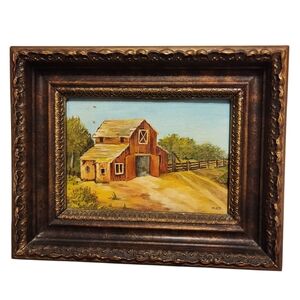 Rustic Red Barn Framed Canvas Art - Classic Farmhouse Wall Decor 7x5 Artwork